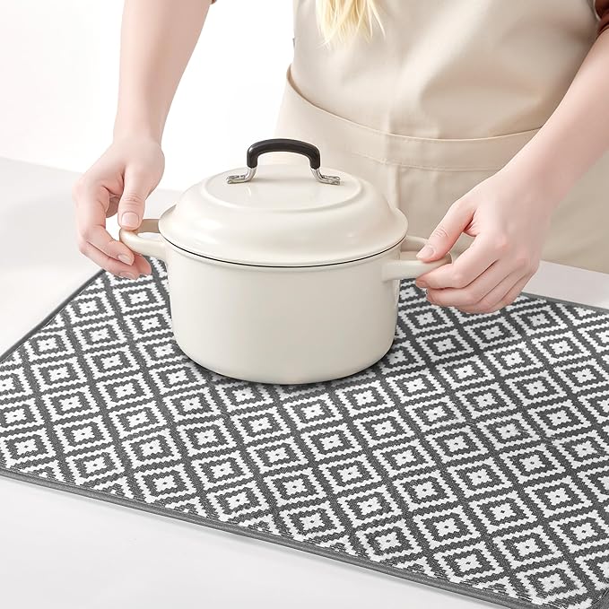Subekyu 2 Pack Dish Drying Mat, 24*18 inch Ultra Absorbent Microfiber Dishes Drainer Mats for Kitchen Counter, Large Size Dish Drying Pad with Rhombus patterns - Image 7
