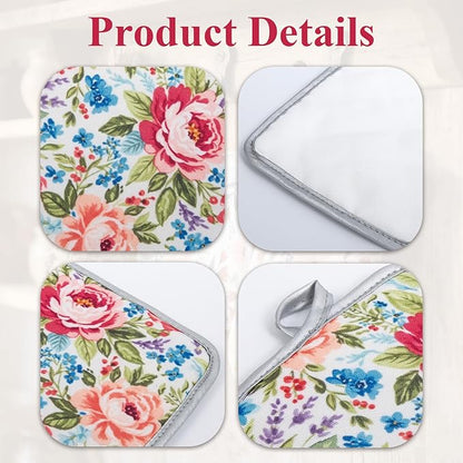 Floral Oven Mitts and Pot Holders Sets 2 Pcs, Canvas Heat Resistant Kitchen Mittens with Hot Pads, Vintage Farmhouse Country Decor, Non-Slip Cooking Baking Grilling Gifts for Women Mom (Flower5)