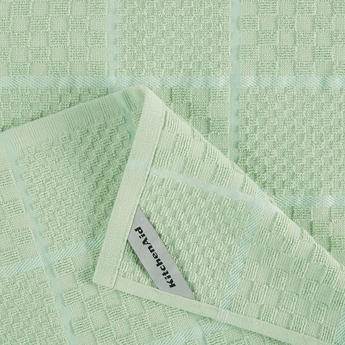 KITCHENAID Quilted Cotton Terry Cloth Oven Mitt, Pot Holder, Kitchen Towel 4-Pack Set, Heat Resistant, Silicone Grip, 16"x26", 7"x13" & 7"x10", Pistachio - Image 8