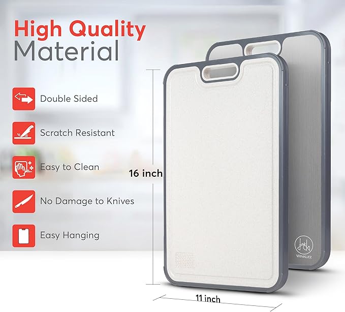 3 in 1 Titanium Cutting Board for Kitchen – Large 16”×11” Double-Sided Food Grade Cutting Board - Pure Titanium and Wheat Straw PP, Non-Slip Base, Built-in Juice Groove & Grinder, Easy to Clean
