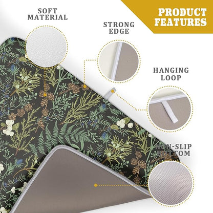 Green Plants Dish Drying Mat for Kitchen Counter Microfiber Absorbent Dish Draining Reusable Washable Foldable Extra Large 18"x24" - Image 4