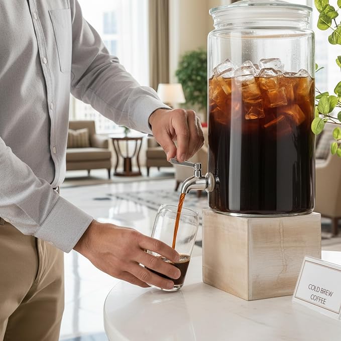 2 Gallon Glass Drink Dispenser with Spout for Parties - Tall Airtight Mason Style Beverage Serveware Stand with Metal Spigot for Kombucha, Water, Juice, Punch, Cocktails, Ice Tea & Sun Tea - Image 6