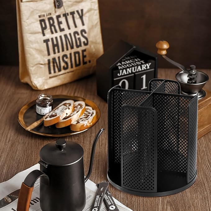 Rotating Paper Cup Dispenser, Cup Holder with 4 Compartments, Disposable Coffee Cup Dispenser Removable, Plastic Cup Storage & Lid Holder for Countertops, Kitchen, Coffee Stations (Black) - Image 7