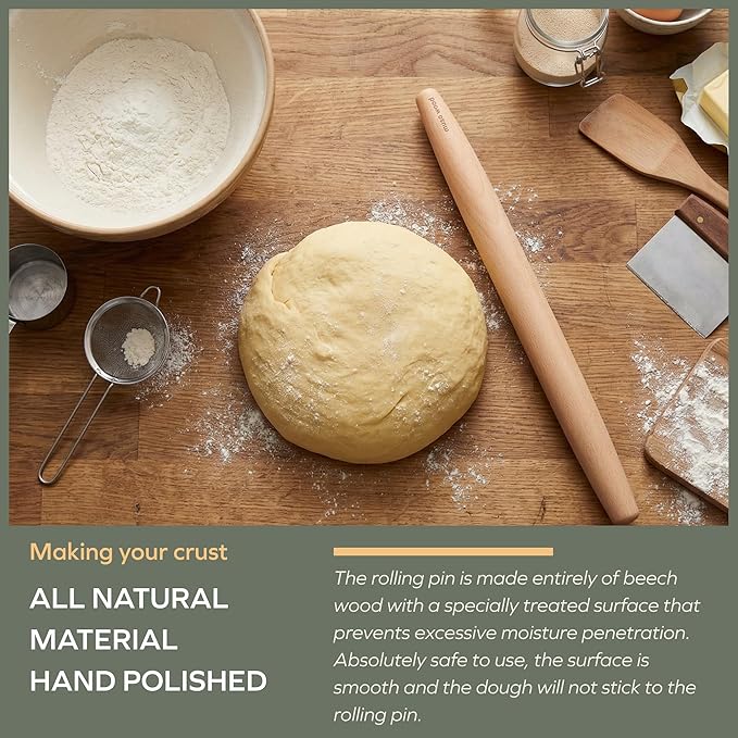 Muso Wood Wooden French Rolling Pin for Baking, Beech Wood Tapered Rolling Pin for Fondant Pie Crust Cookie Pastry(French 17.5-Inch) - Image 4