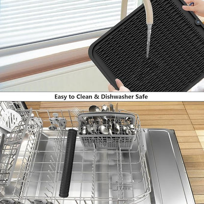 ZLR Large Silicone Dish Drying Mat (16" x 18") - XL Heavy Duty Drainboard Mat for Pots, Pans & Family Loads - Heat Resistant Trivet & Counter Protector, Easy Clean (Black) - Image 8