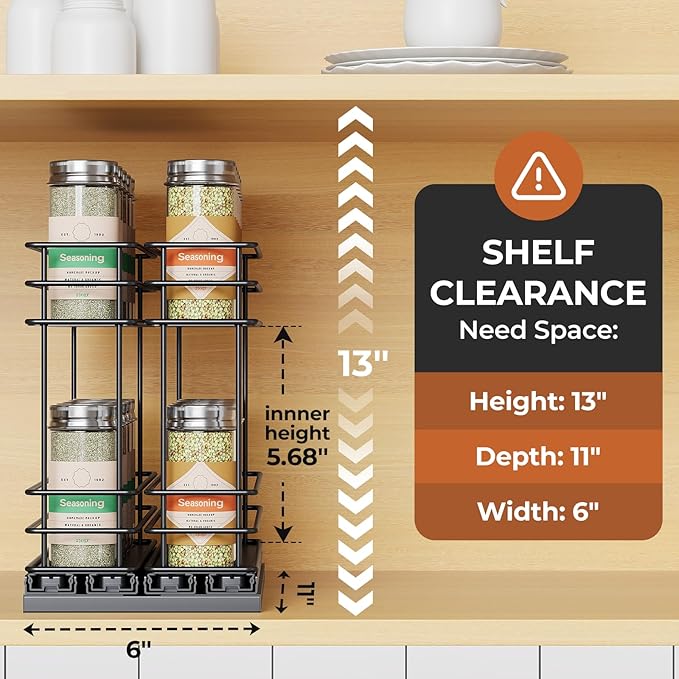 Mystozer Pull Out Spice Rack Organizer for Cabinet, Slide Out Spice Racks, Easy to Install Spice Cabinet Organizers, 5.28" Wx10.43 Dx8.26 H, 2 Drawers 2 Tiers(Black) - Image 2