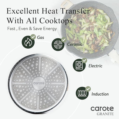CAROTE 12 Inch Nonstick Deep Frying Pan with Lid, 5.5 Qt Jumbo Cooker Saute Pan with Pour Spout, Skillet Induction Cookware, Non Stick Cooking Pan PFOA Free, Classic Granite - Image 6