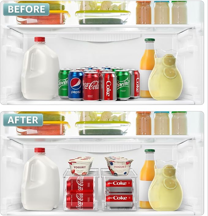 Sorbus Soda Can Organizer for Refrigerator Stackable Can Holder Dispenser with Lid for Fridge, Pantry, Freezer – Holds 12 Cans Each, BPA-Free, Clear Design, (2-Pack) - Image 5