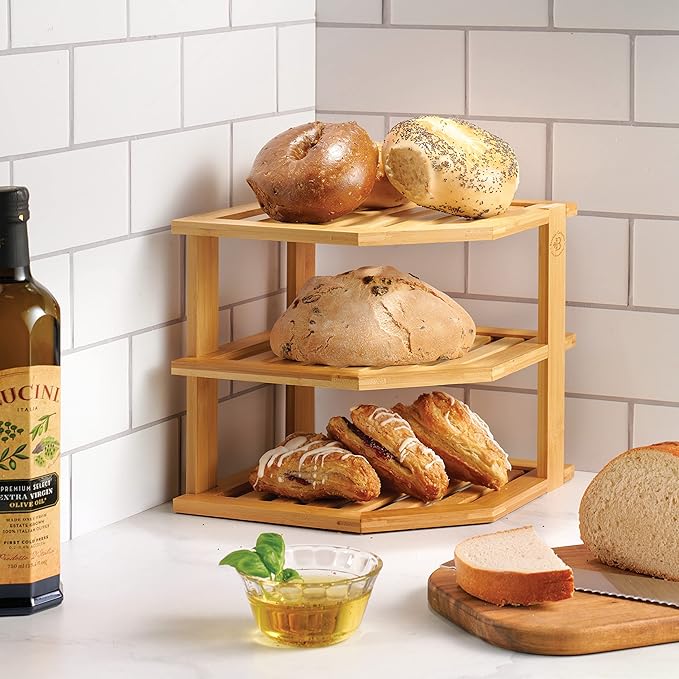 Plate Organizer for Cabinet - 3 Tier Bamboo Corner Shelf Cabinet Organizer for Plates, Bowls, Mugs and Pantry Storage, Space Saving Countertop and Cabinet Corner Shelf, 10 x 10 x 9.5 Inch, Bambusi - Image 8