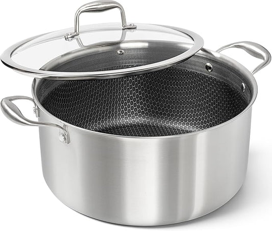 MICHELANGELO Tri-ply Stainless Steel Stock Pot, Heavy Duty Stockpot with Lid, Nonstick Cooking Pot with Honeycomb Interior, Induction Ready, 10 Quart by Michelangelo