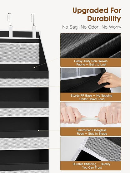 Criusia Over the Door Organizer, Heavy-Duty 6-Shelf Hanging Storage with 13 Mesh Pockets, 55lbs Capacity Behind the Door Storage for Nursery, Bathroom, Bedroom, and Dorm, Black - Image 3