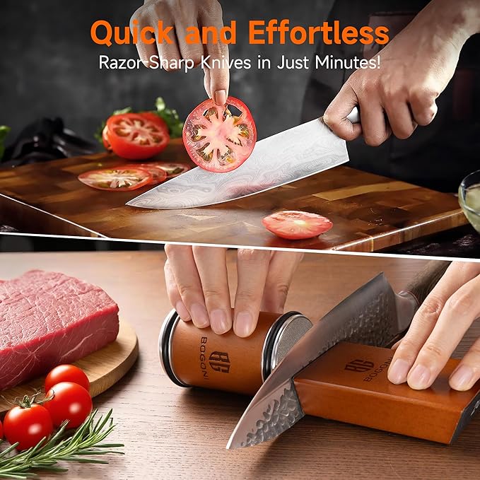Rolling Knife Sharpener, Diamond & Ceramic Disc, 15° & 20° Magnetic Angle, Fast & Safe for Any Hardness, Sharpening Kit for Kitchen & Pocket Knives, Razor-Sharp Edge, Leather Strop, Premium Kit - Image 2