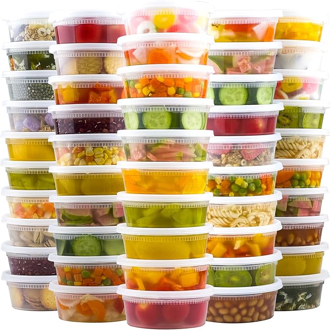 Dealusy 50 Set 8 oz Deli Containers with Lids, Leak-Proof BPA Free Plastic Take Out Bowls, Food Storage Containers for Takeout Meal Prep Storage, Freezer, Microwave & Dishwasher Safe by Dealusy