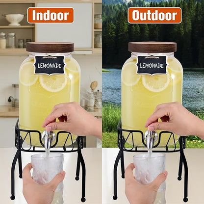 Mustry Glass Drink Dispenser for Parties, 1 Gallon Beverage Dispenser with Stand and Spigot Solid Stainless Steel, Used as Lemonade Dispenser Sun Tea Jar Kombucha Jar - Image 8