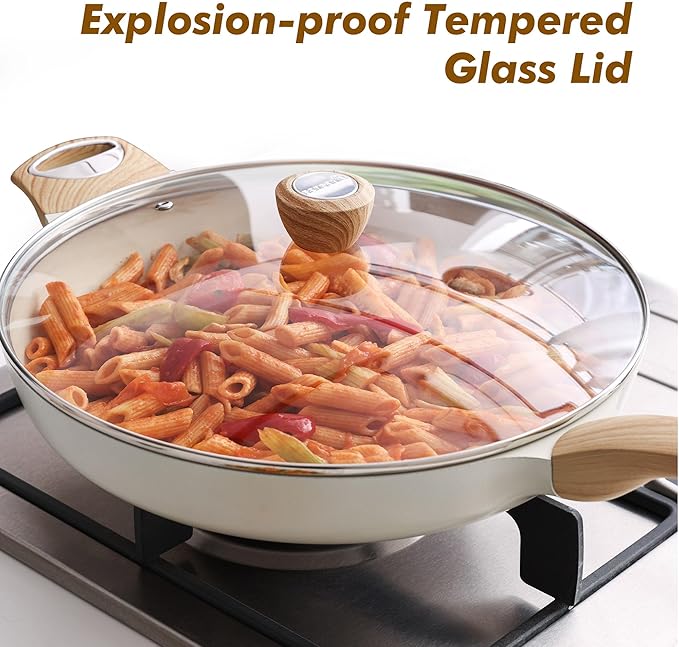 SENSARTE Ceramic Nonstick Frying Pan Skillet with Lid 12.5Inch Large Non Stick Non-toxic Healthy Kitchen Cooking Chef's Pan, Free of Intentionally Added PFOA/PFAS/PTFE, Induction Compatible, White - Image 3