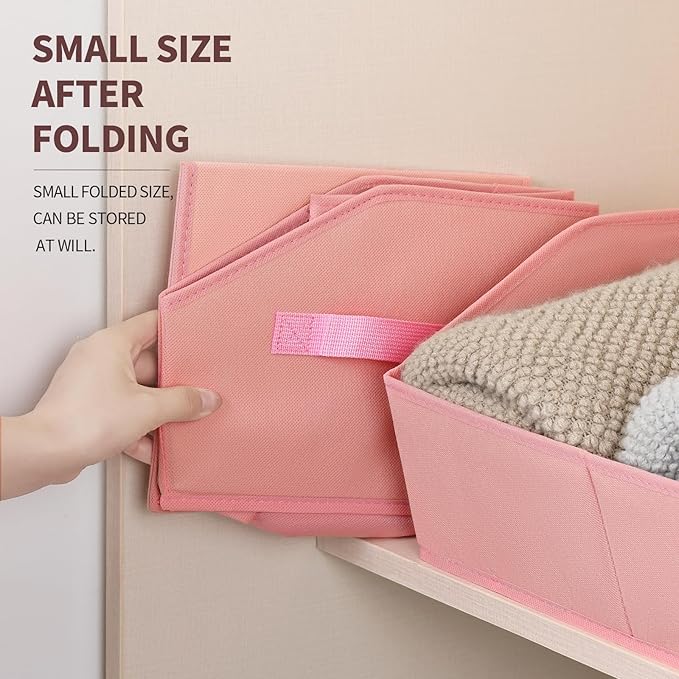 Homsorout Closet Baskets for Shelves Trapezoid - Decorative Storage Baskets with Handle, Closet Bins for Organization, Shelf Storage Bins for Clothes, Books, Home, Office, 3 Pack, Pink - Image 6