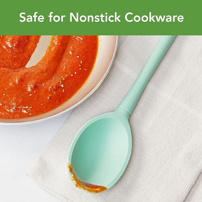 Tovolo Flex Core Silicone Deep Spoon for Cooking Mixing Baking Serving, Dishwasher Safe BPA Free All Silicone Kitchen Mini Spoon Heat Resistant Nonstick Safe Serving Spoon, Aqua Seafoam Green