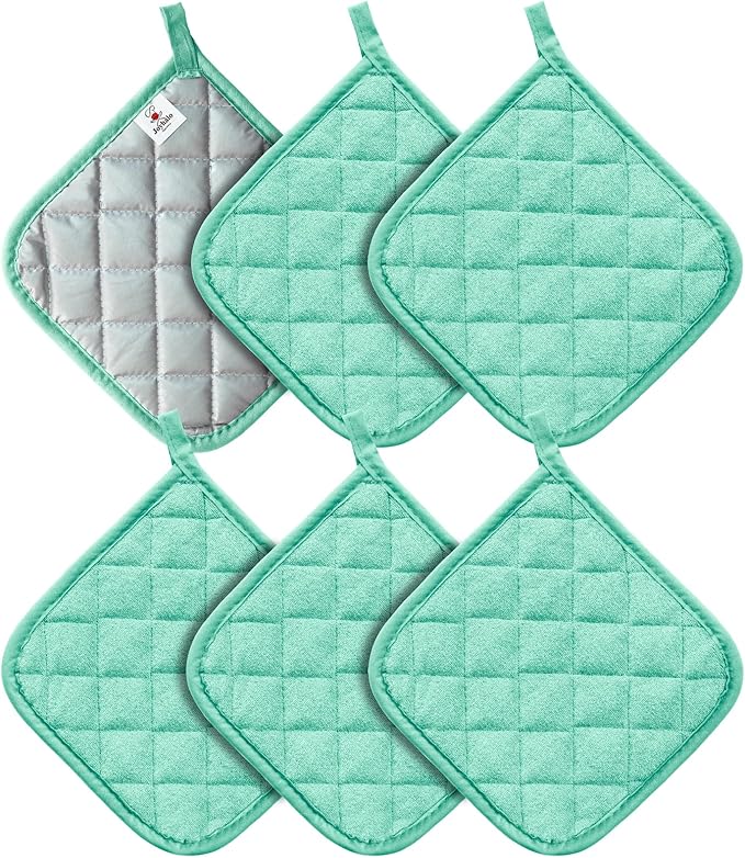Joyhalo 6 Pack Pot Holders for Kitchen,Cotton Oven Holder with Great Heat Resistance,Non Slip Hot Pads for Kitchen Clearance,Aqua by Joyhalo