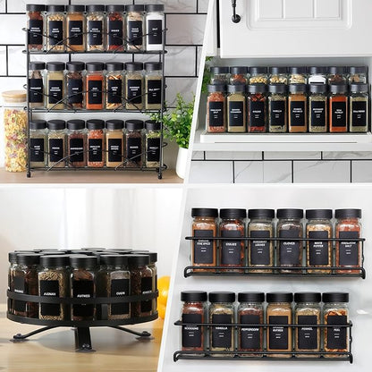 48Pcs Spice Jars Containers with Labels，4oz Black Seasoning Bottles with Shaker Lids for Rack, Cabinet, Drawer,Empty Square Condiment Pots (48, Black) - Image 8