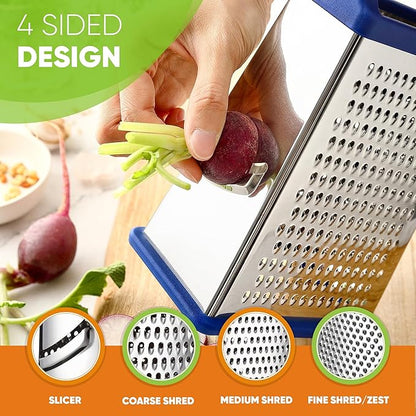 Spring Chef Stainless Steel XL Parmesan Cheese Grater with Handle - 4 Sided Metal Box Grater for Kitchen - Dishwasher Safe Potato Shredder for Hash Browns, Potato, Carrot, Vegetables - Sapphire - Image 6