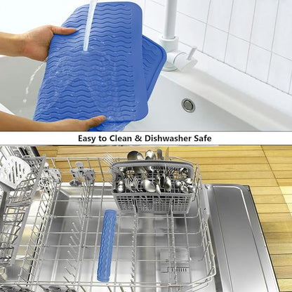 ZLR Silicone Dish Drying Mat 12" x 12" Square - Small Heat Resistant Trivet & Countertop Protector for Air Fryer, Coffee Maker - Waterproof Kitchen Drain Pad for Cups, Fruit (Lichen Blue) - Image 8