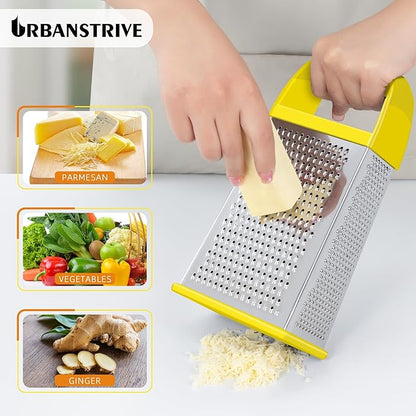 Urbanstrive Cheese Grater With Container, Professional Cheese Grater with Handle, Stainless Steel Graters for Kitchen Handheld, Box Grater with 4 Sides for Vegetables, Ginger, Potatoes (Yellow) - Image 4