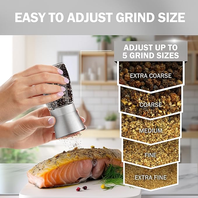 Home EC Original Stainless Steel Sea Salt and Pepper Grinder Set of 4 - Adjustable Ceramic - Glass Salt and Pepper Shakers Mills - Modern Kitchen Spice Mill W/Funnel & EBook - Image 2