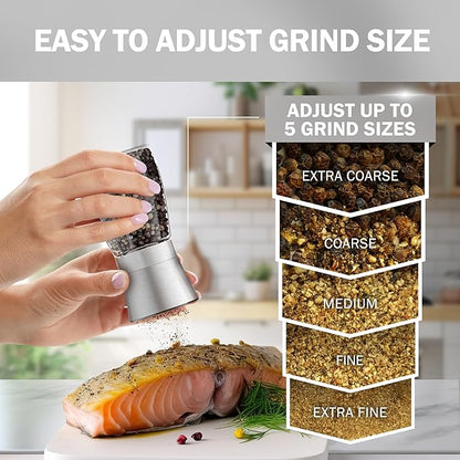 HOME EC Original Stainless Steel Salt or Pepper Grinder 1pk - Adjustable Ceramic Sea Salt Grinder or Pepper Mill - Tall Glass Spice Shaker - Spice Mill w/EBook - Image 3