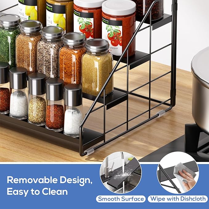 Spice Rack Organizer for Cabinet, 4 Tiered Spice Rack Organizer, Tiered Adjustable Spice Shelf for Kitchen Countertop Organization, Bright Black - Image 5