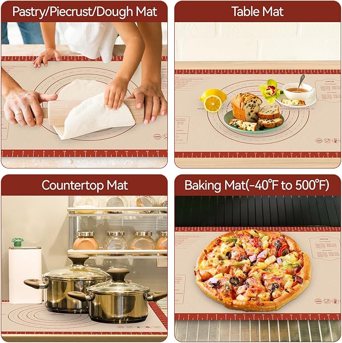 HOTEC Silicone Baking Mat - 26x16 Thickened Pastry Dough Mat with Measurement Non-Stick For Dough Rolling, Bread, Oven Liner, Kitchen Counter, Fondant/Pie Crust - Image 6