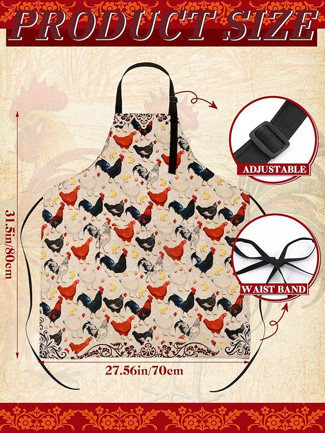 Geetery 4 Pcs Chicken Aprons for Women Rooster Print Apron Waterproof Adjustable for Kitchen Cooking - Image 3