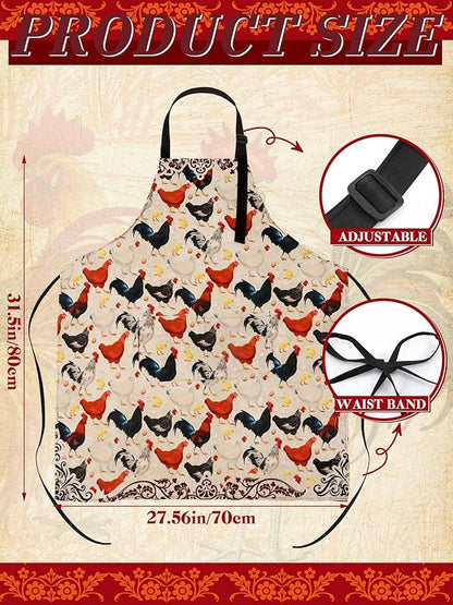 Geetery 4 Pcs Chicken Aprons for Women Rooster Print Apron Waterproof Adjustable for Kitchen Cooking - Image 3
