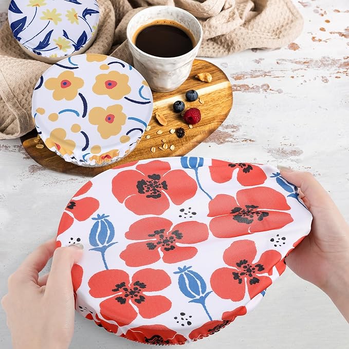 5 Pieces Bowl Covers Reusable, 5 Size Stretch Cloth Covers for Bread Proofing Fabric Elastic Food Covers Washable for Food Fruits Leftover (Floral) - Image 6