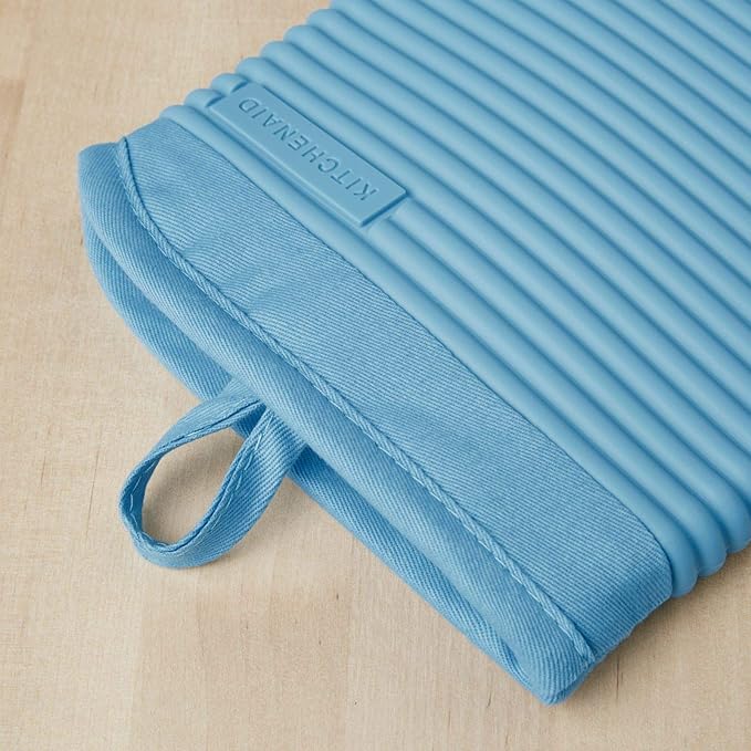 KITCHENAID Ribbed Soft Silicone Oven Mitt 2-Pack Set, 7.5"x13", Blue Velvet - Image 2