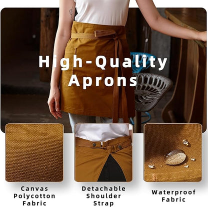 Unisex Waist Apron Half Bistro Apron Server Aprons with Pockets Waterproof 4251BY