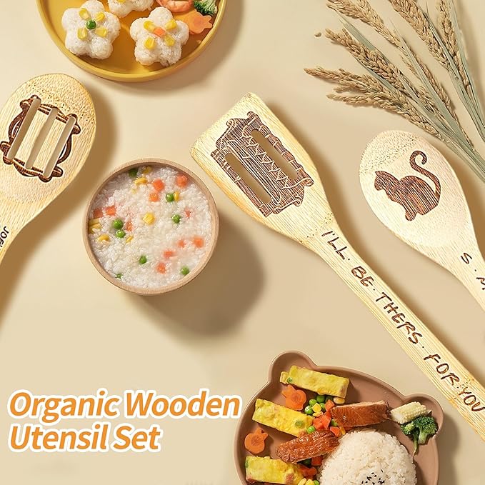 Friends TV Show Merchandise - 5 Pcs Wooden Spoon Spatula for Cooking Utensils Set,Friendsgiving Party Decorations,Friendsgiving Gift Ideas,Friends TV Show Christmas Gifts for Friends ﻿