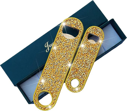 Gold Beer Bottle Opener Diamond Bling Beer Bottle Opener - Sparkling Crystal Opener for Women, for Home, Party, Wedding - 2Pcs, Handmade Set