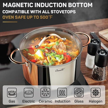Ciwete 8 Quart Stock Pot, 3 Ply Whole Clad Stainless Steel Stock Pot, 8 QT Cooking Pot with Lid, Induction Pot for Cooking, 18/10 Stainless Steel Cookware Stockpots Oven, Gas and Dishwasher Safe - Image 4