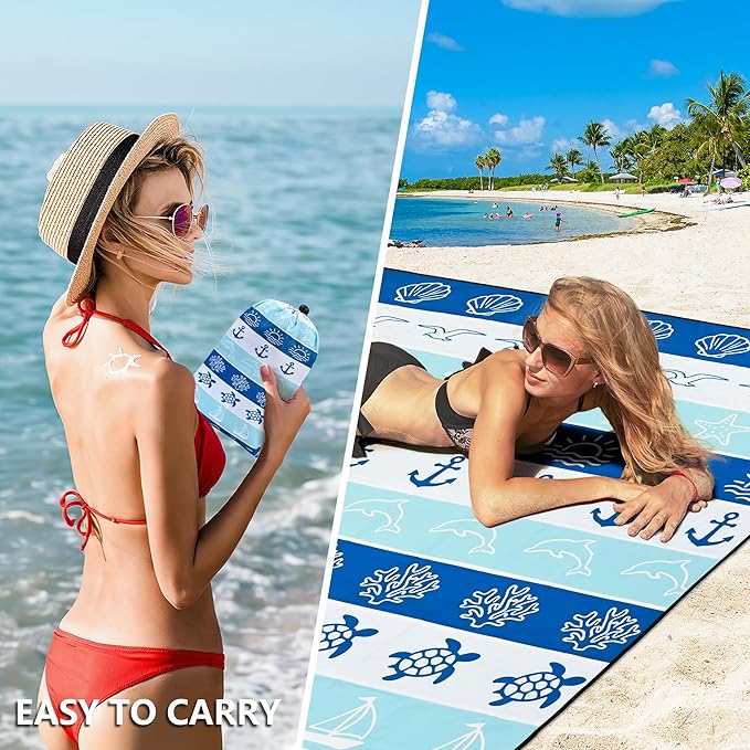 HIHOHO Beach Blanket Waterproof Sandproof Extra Large Beach Mat 79" X 83"/120"x108"for 1-8 Adults Quick Drying Durable Outdoor Picnic Mat for Beach Travel Camping Hiking
