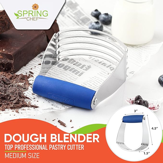 Spring Chef Medium Size Dough Blender For Baking, Dough Cutter Tool, Stainless Steel Puff Pastry Cutter Tool with Soft Grip Handle, Dishwasher Safe Pastry Blender for Easy Mixing - Sapphire - Image 2