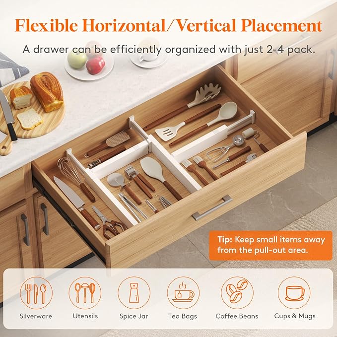Lifewit 5 Pack 2.36" High Drawer Dividers 40-56cm/16-22 Adjustable Drawer Organizer for Clothes/Utensils, Expandable Drawer Separator in Dresser/Kitchen/Bedroom/Office Organization & Storage White - Image 6