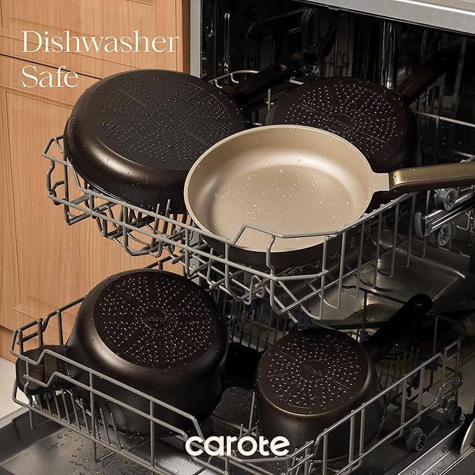CAROTE Pots and Pans Set Nonstick, 16pcs Cookware Set Nonstick Non-Toxic & PFOA&PFOS-Free, Dishwasher, RV/Camping Cookware Set, Cooking Pots with Lids, Brown - Image 6
