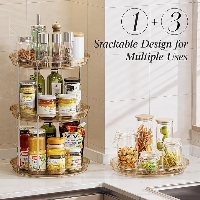 LAMU 2 Tier Lazy Susan Turntable Organizer 10.6'' Rotating Spice Rack Organization for Cabinet, Kitchen, Pantry, Countertop, Bathroom, Vanity, Medicine Cabinet Organizer, Amber - Image 4