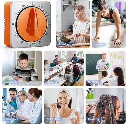 Orange Kitchen Timers for Cooking, Chef Cooking Timer Clock with Loud Alarm,100% Mechanical Desk Timer - No Batteries Required - Magnetic Backing, Exquisite Stainless Steel Body - Countdown Reminder - Image 9