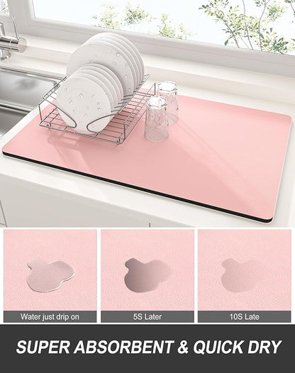 Rnivvi Dish Drying Mat for Kitchen Counter, XL 15 x 24" Super Absorbent Drainer Pad Easy Clean Dish Rack Pad, Non-Slip Heat Resistant Coffee Bar Mat for Coffee Machine Station Accessories Decor, Pink - Image 3