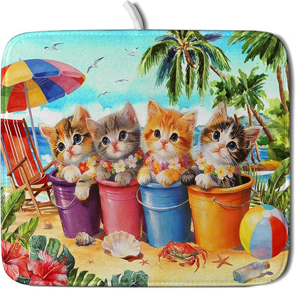 Lovely Cat Dish Drying Mat for Kitchen Counter Holiday Beach Absorbent Coffee Bar Mat 16 X 18 In by Giwawa
