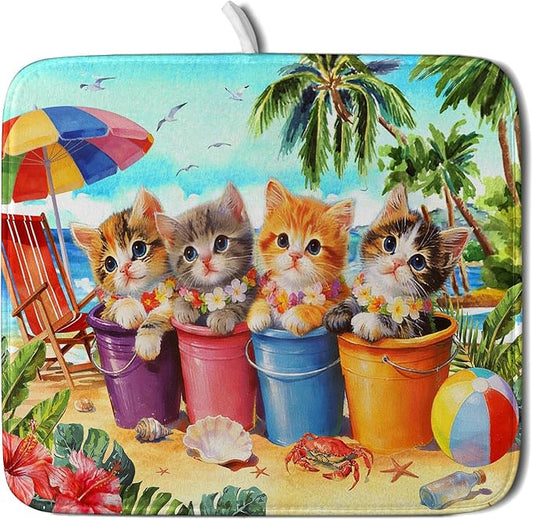Lovely Cat Dish Drying Mat for Kitchen Counter Holiday Beach Absorbent Coffee Bar Mat 16 X 18 In by Giwawa