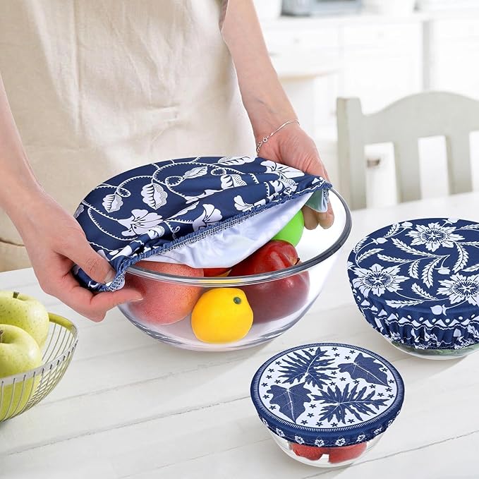 5 Pieces Bowl Covers Reusable, 5 Size Elastic Cloth Bowl Covers for Bread Proofing Stretch Food Covers Washable for Food Fruits Leftover (Tropical Plants) - Image 5