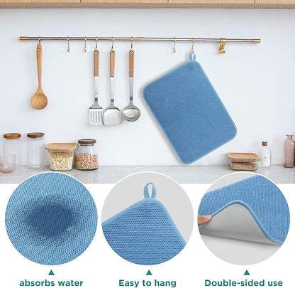 GeeRic Microfiber Dish Drying Mat, Super Absorbent Kitchen Dish Drying Pad for Mother's Day, Reversible Gift Mats for Countertop, 12 * 16 inch Blue - Image 4