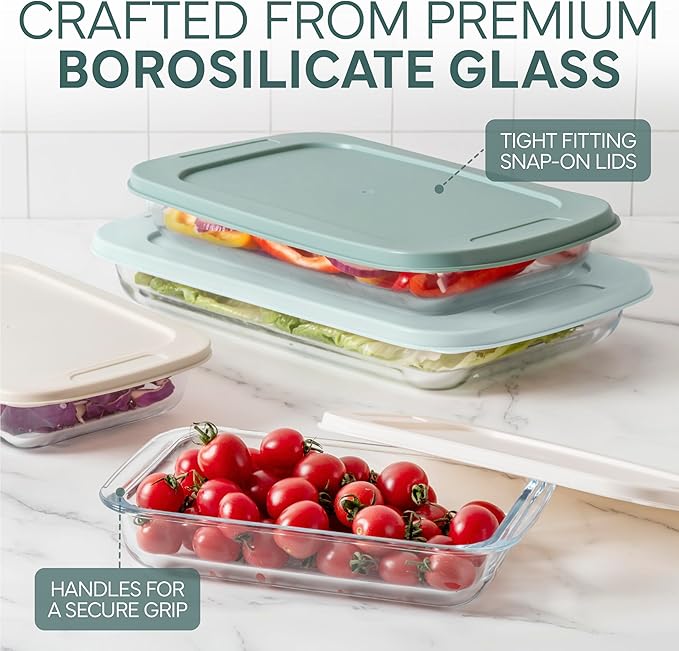 COOK WITH COLOR 8-Piece Deep Glass Baking Dish Set with Plastic Lids – Casserole and Food Storage Containers for Lasagna, Leftovers – Freezer-to-Oven, Microwave & Dishwasher Safe, Mint - Image 5